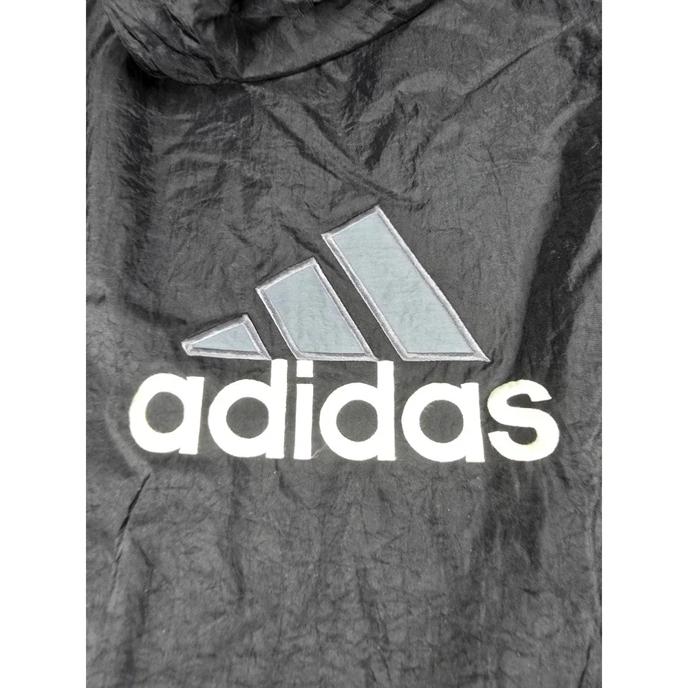 Vintage Adidas Black Gray Winter Hooded Oversized Quilted Jacket Mens Size Large